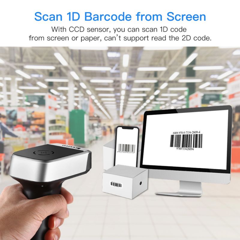 Eyoyo Wired & 2.4G Wireless Barcode Scanner, Portable Handheld CCD Barcode Reader for POS, iPad, iPhone, Android Phones, Tablets or Computers, PC with USB Receiver