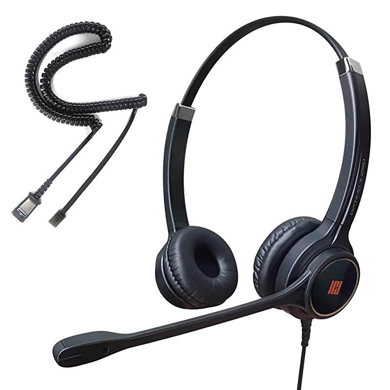 IPH255 OptimoX Duo Ear Noise cancelingCorded headset for Call centerOffice and Landline phones w U10P bottom cable w RJ9 jack works with Poycom VVXAvayaNortel Mitel and many other IP phones
