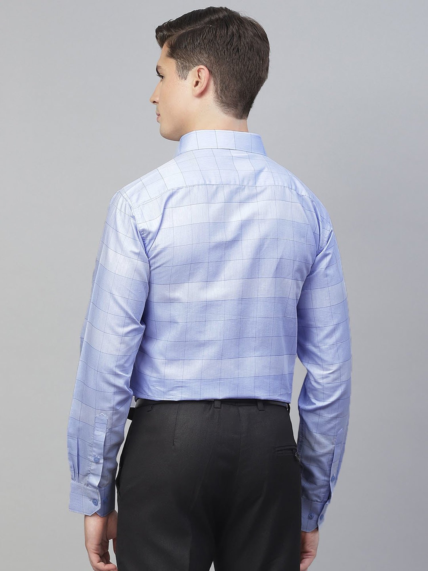 ManQ Blue Regular Fit Checks Shirt