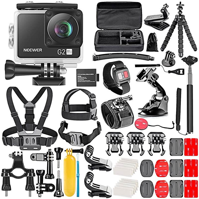 G2 4K WiFi Sports Action Camera with Touch Screen Ultra HD Waterproof DV Camcorder 12MP 4K30FPS EIS 170 Degree Wide Angle WiFi Sports Cam with RemoteBattery and 50in1 Accessories Kit