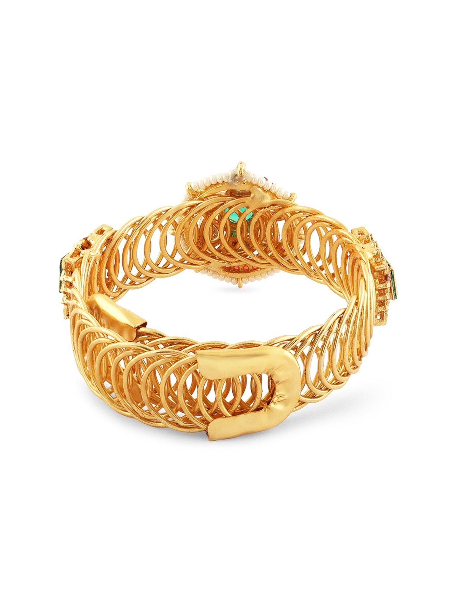 Zaveri Pearls Pink Green Stones & Kundan Embellished Flexible Ethnic Bangle Style Kada-ZPFK17133