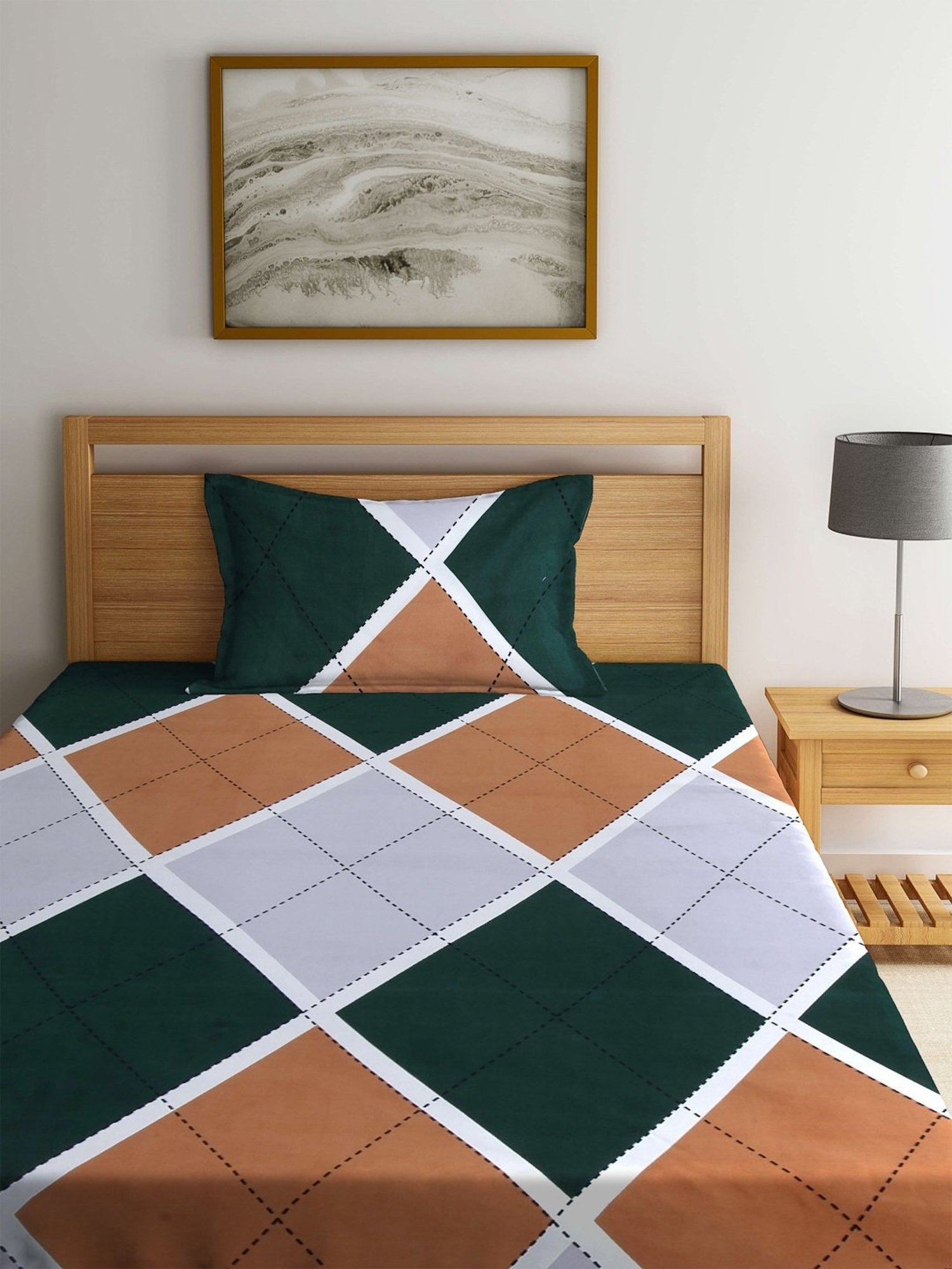 Klotthe Abstract Multicolor 210 TC Cotton Blend Single Bedsheet with 1 Pillow Cover