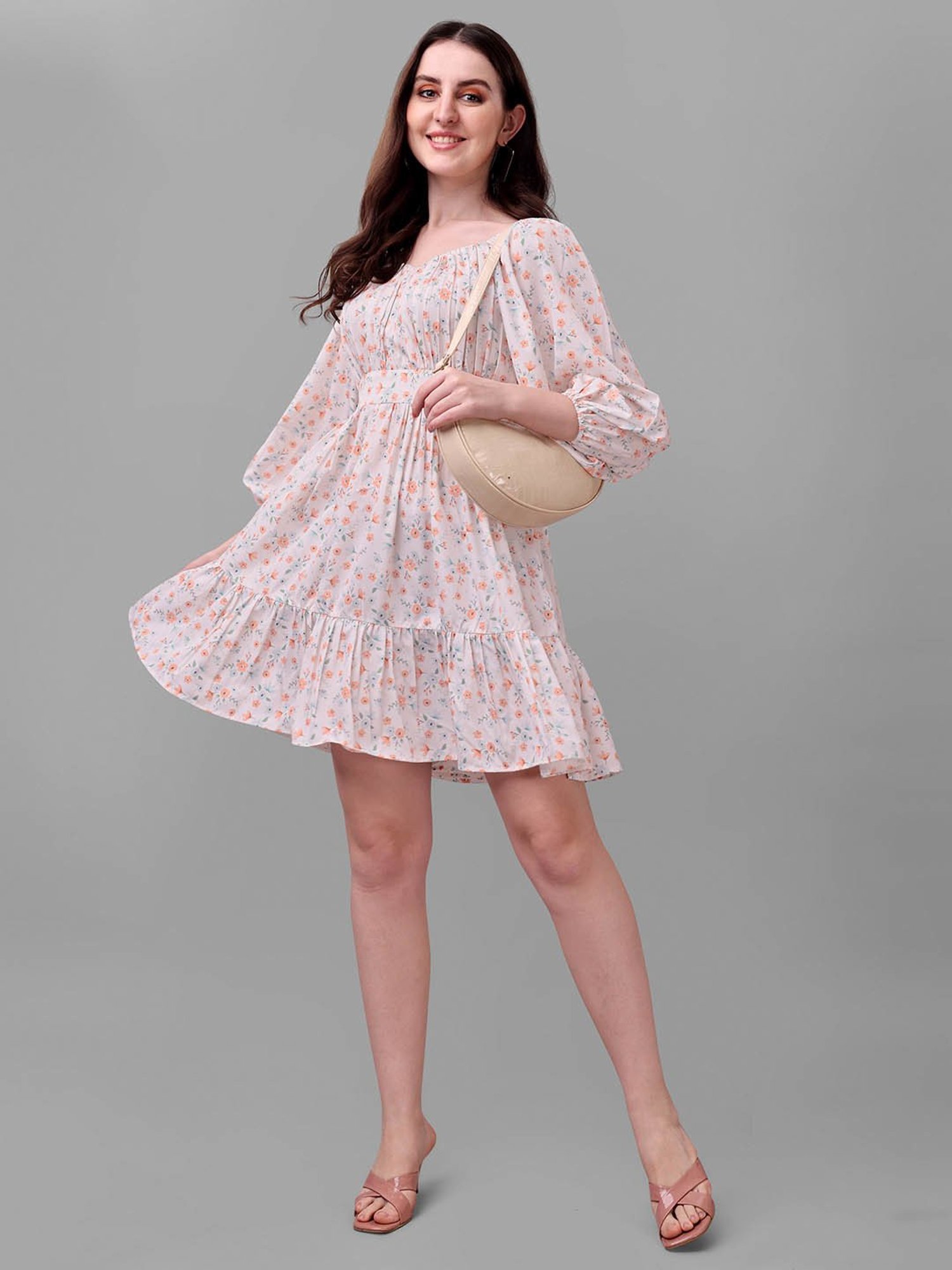 MASAKALI.CO Light Pink Floral Print A Line Dress