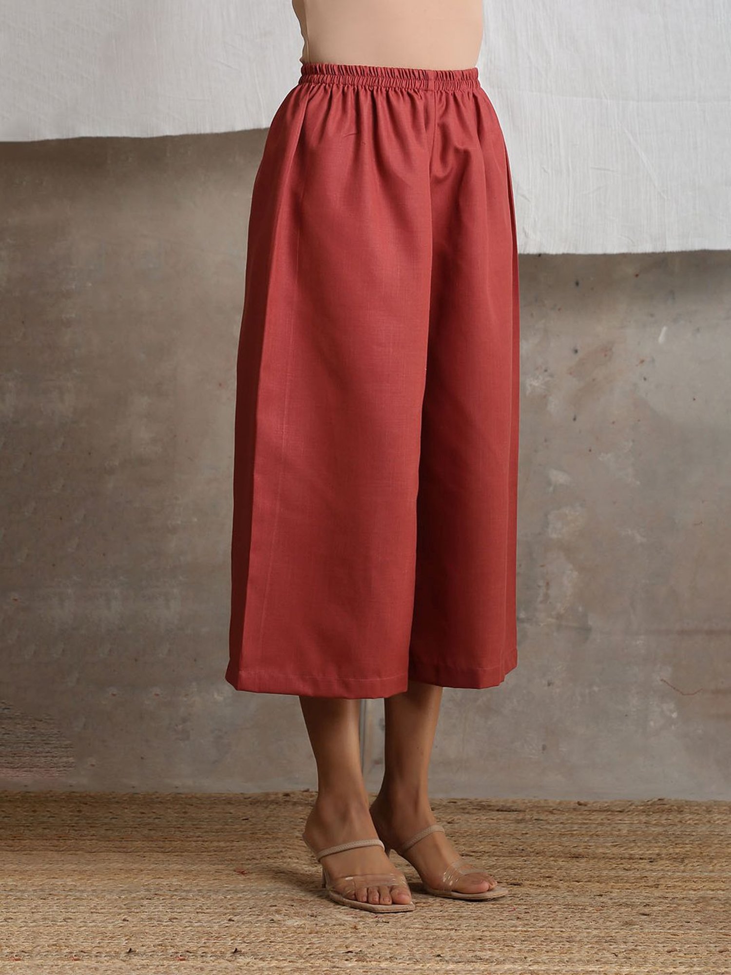 true Browns Barn Red Cotton Linen Palazzo