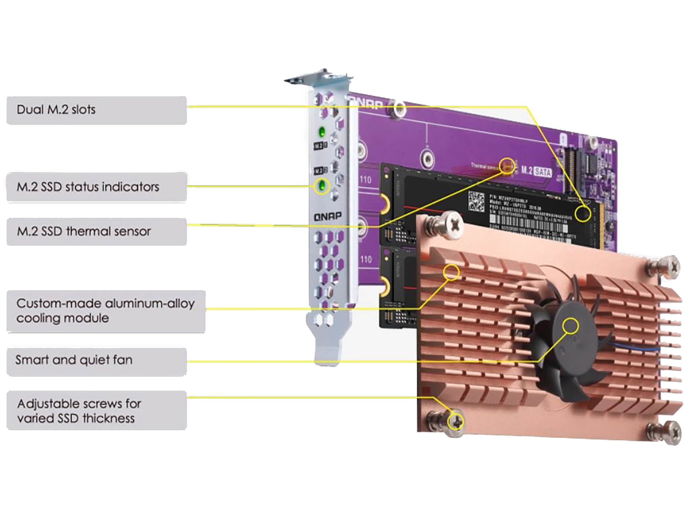 QNAP QM2-2P-384 Dual M.2 PCIe SSD Expansion Card, Supports up to Two M.2 2280/22110 Form Factor M.2 PCIe (Gen3 x4) SSDs, PCIe Gen3 x8 Host Interface, Low-Profile Bracket pre-Loaded