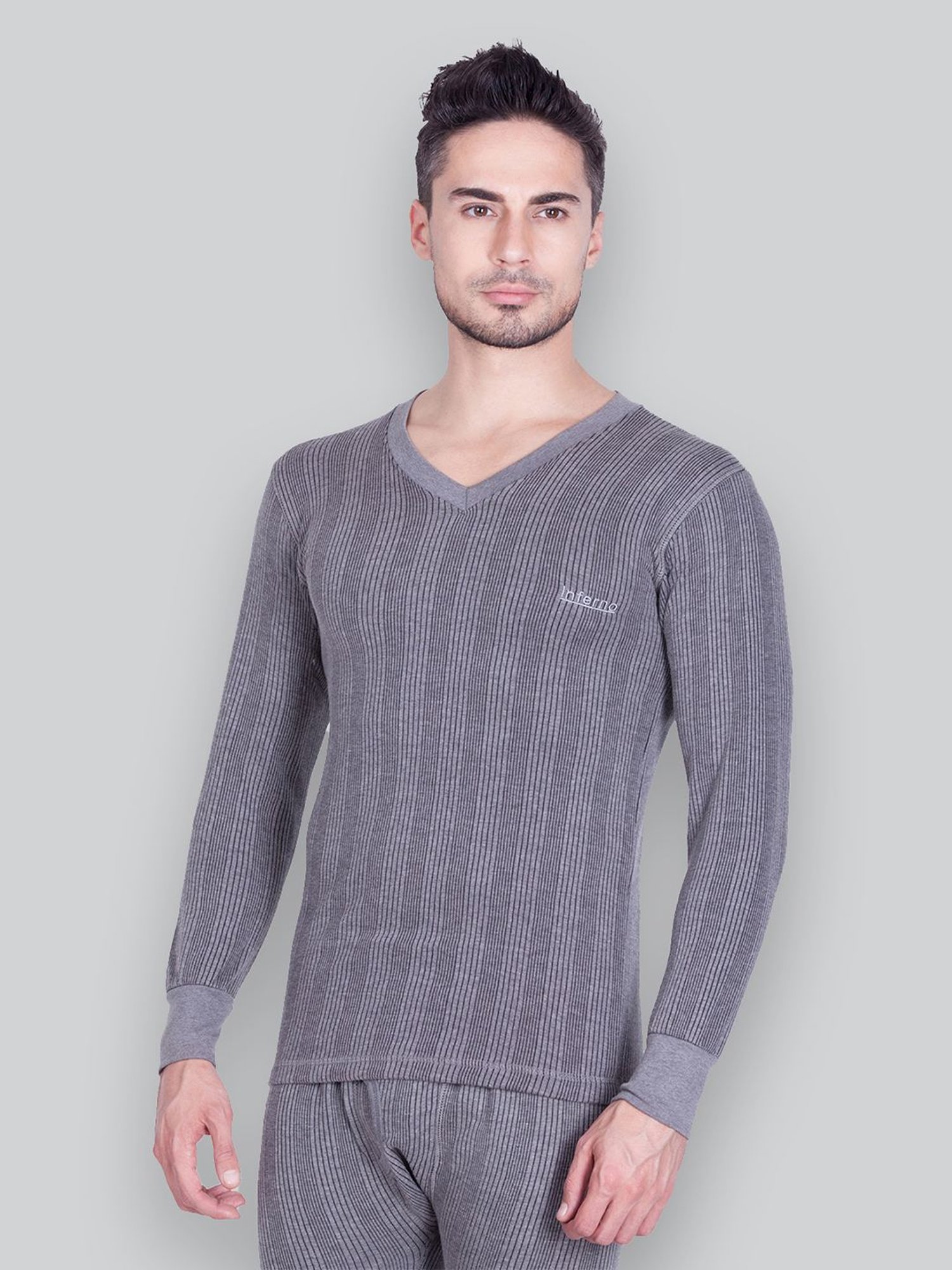 LUX Inferno Charcoal Skinny Fit Striped Thermal Top - Pack of 2