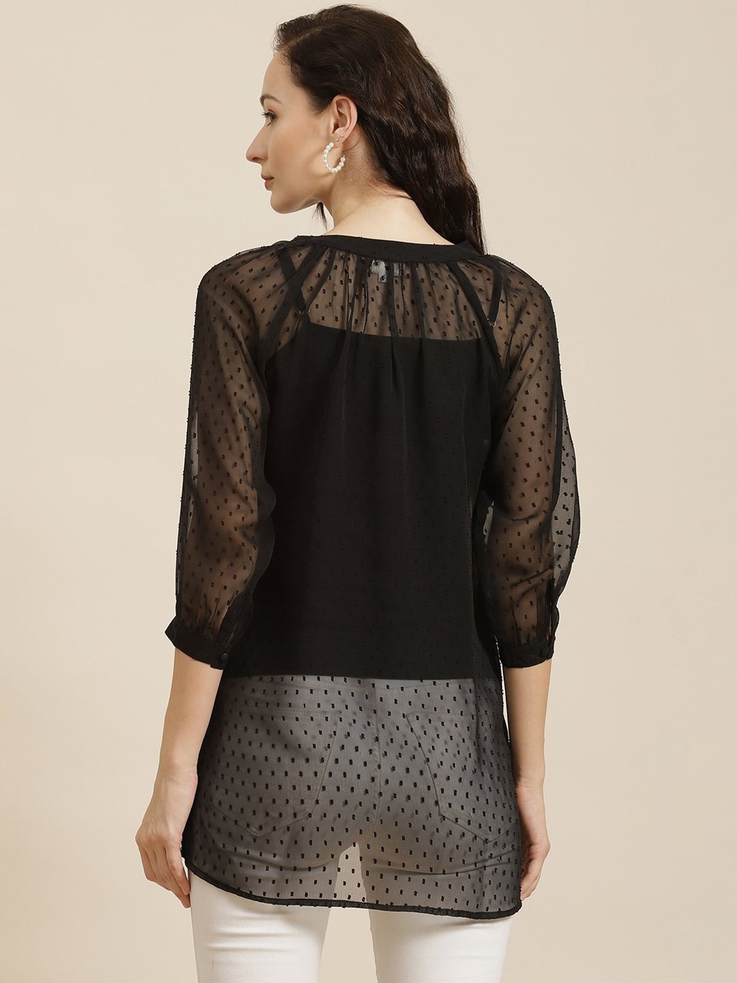 Qurvii Black Printed A-Line Top