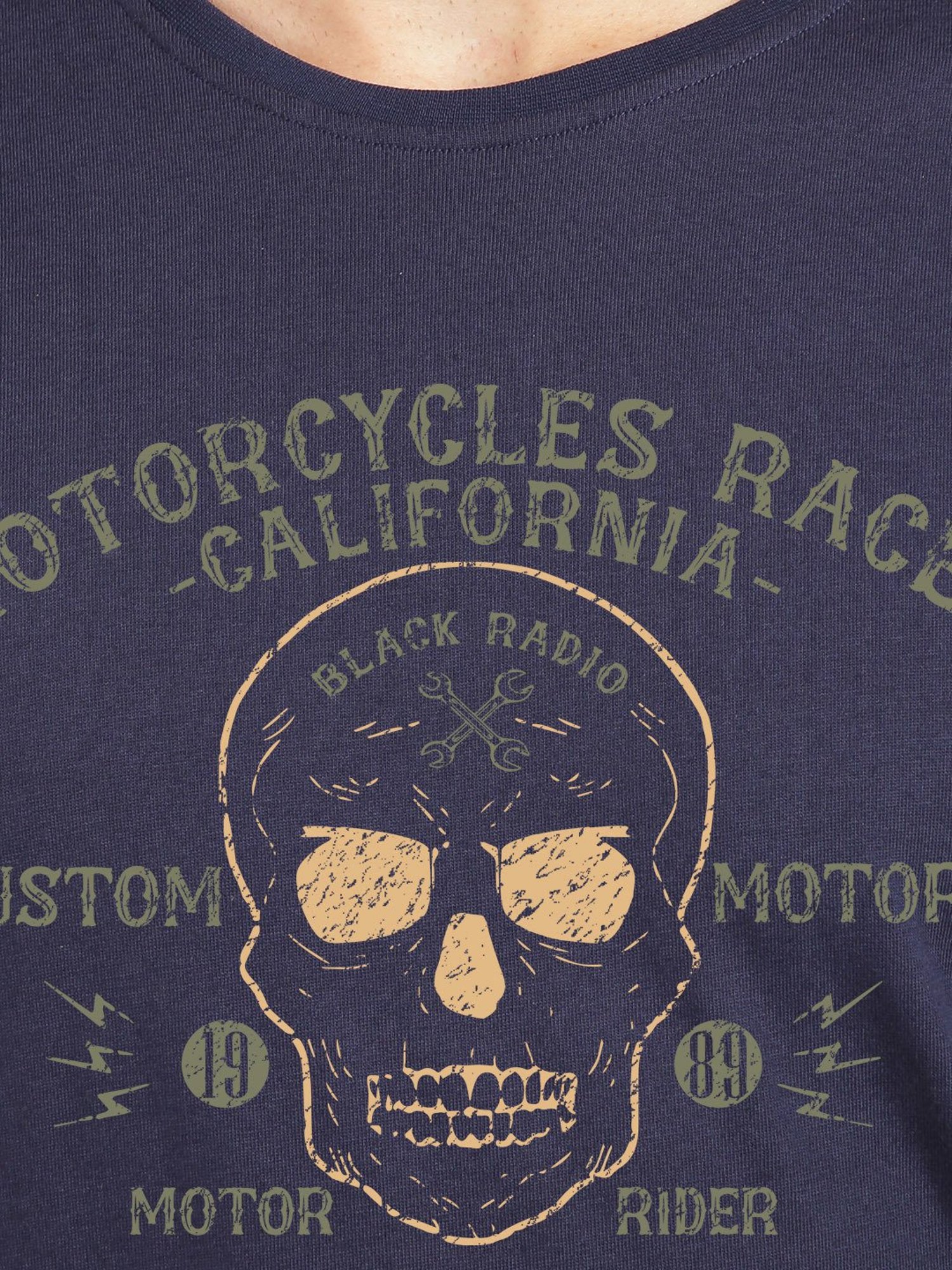 BLACK RADIO Navy Slim Fit Printed Cotton Crew T-Shirt