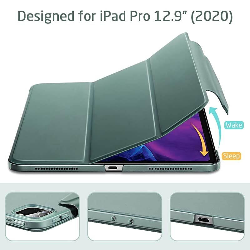 Yippee Trifold Smart Case for iPad Pro 129 2020 2018 Lightweight Stand Case with Clasp Auto SleepWake Supports Pencil 2 Wireless Charging Hard Back Cover for iPad Pro Forest Green