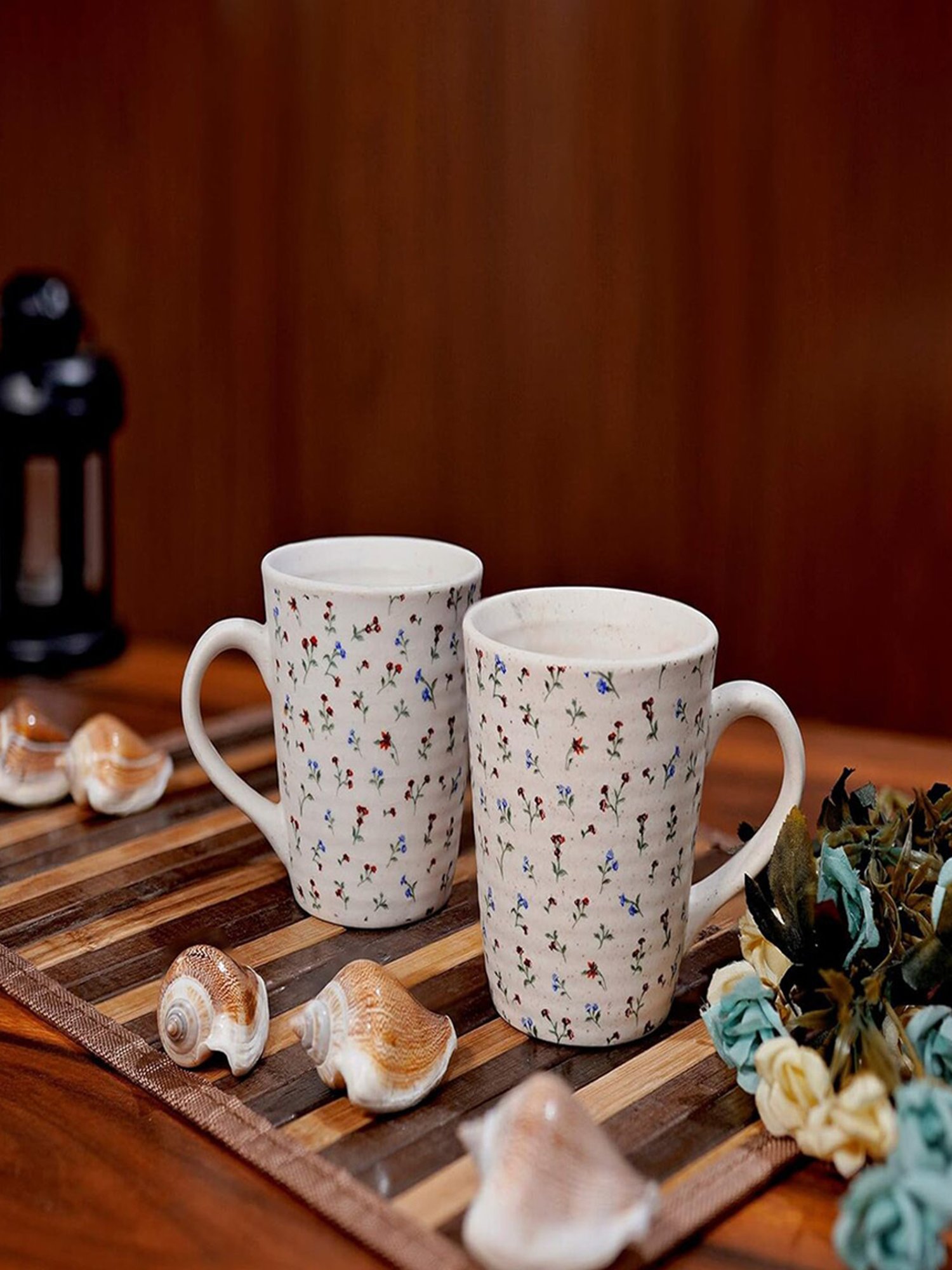 Unravel India Flower Petals Multicolor Ceramic Coffee Mug - Set of 2