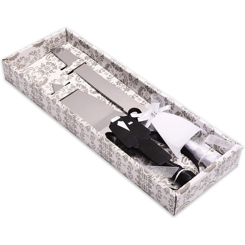 Sparkle and Bash 2 Pieces Bride and Groom Wedding Cake Knife and Server Set (2 Sizes)