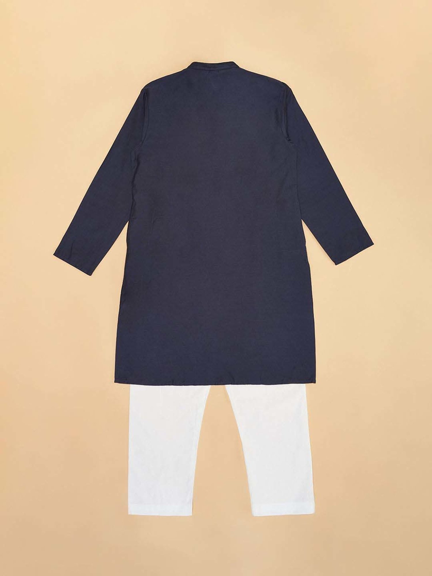 Indus Route by Pantaloons Boys Midnight Navy Solid Full Sleeves Kurta Sets