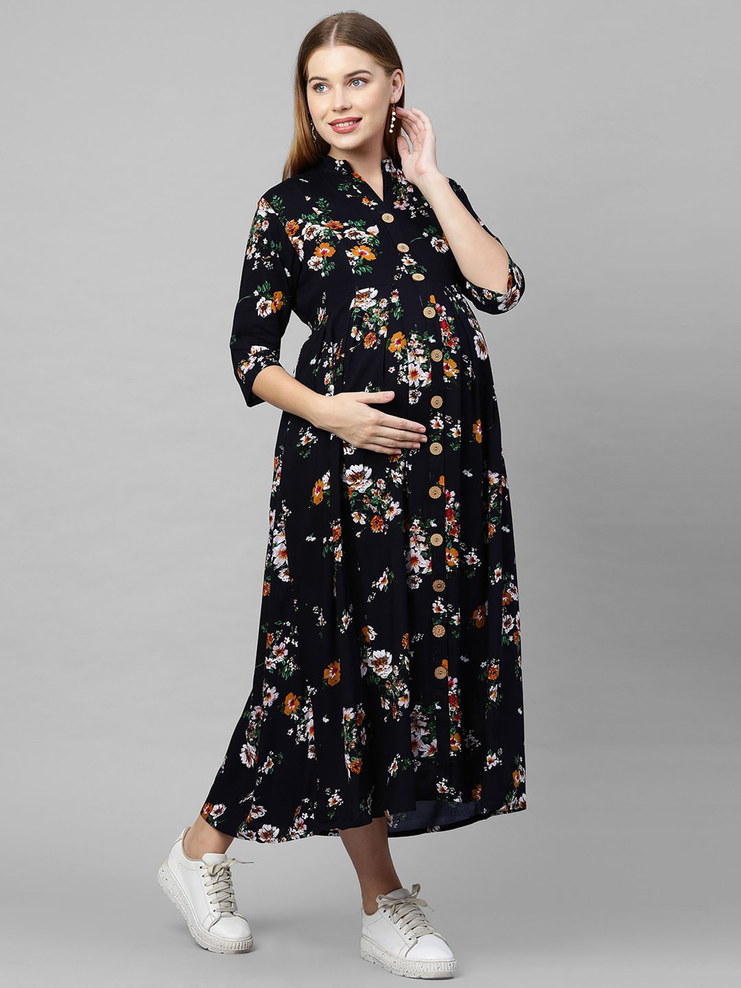 MomToBe Navy Floral Print Maternity Dress