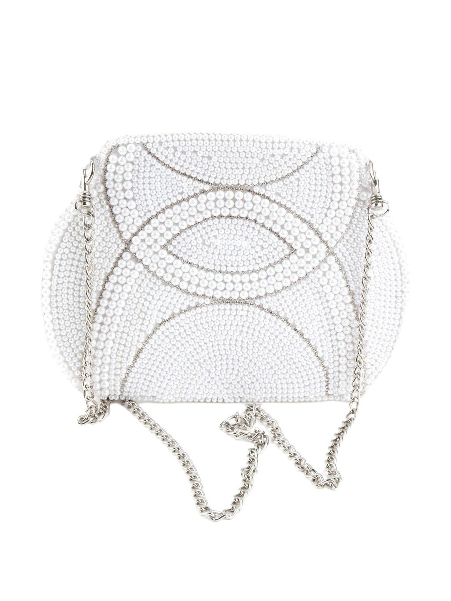 Odette White Embellished Sling Handbag