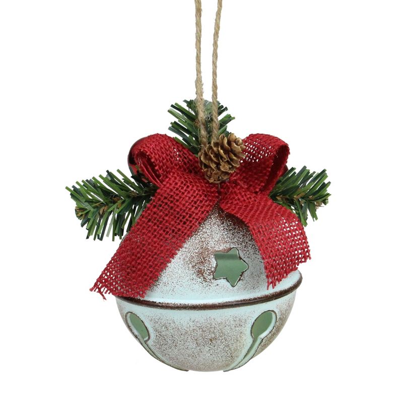 Burton and Burton 6.5" Blue And Brown Rustic Bell With Red Ornaments And A Pinecone