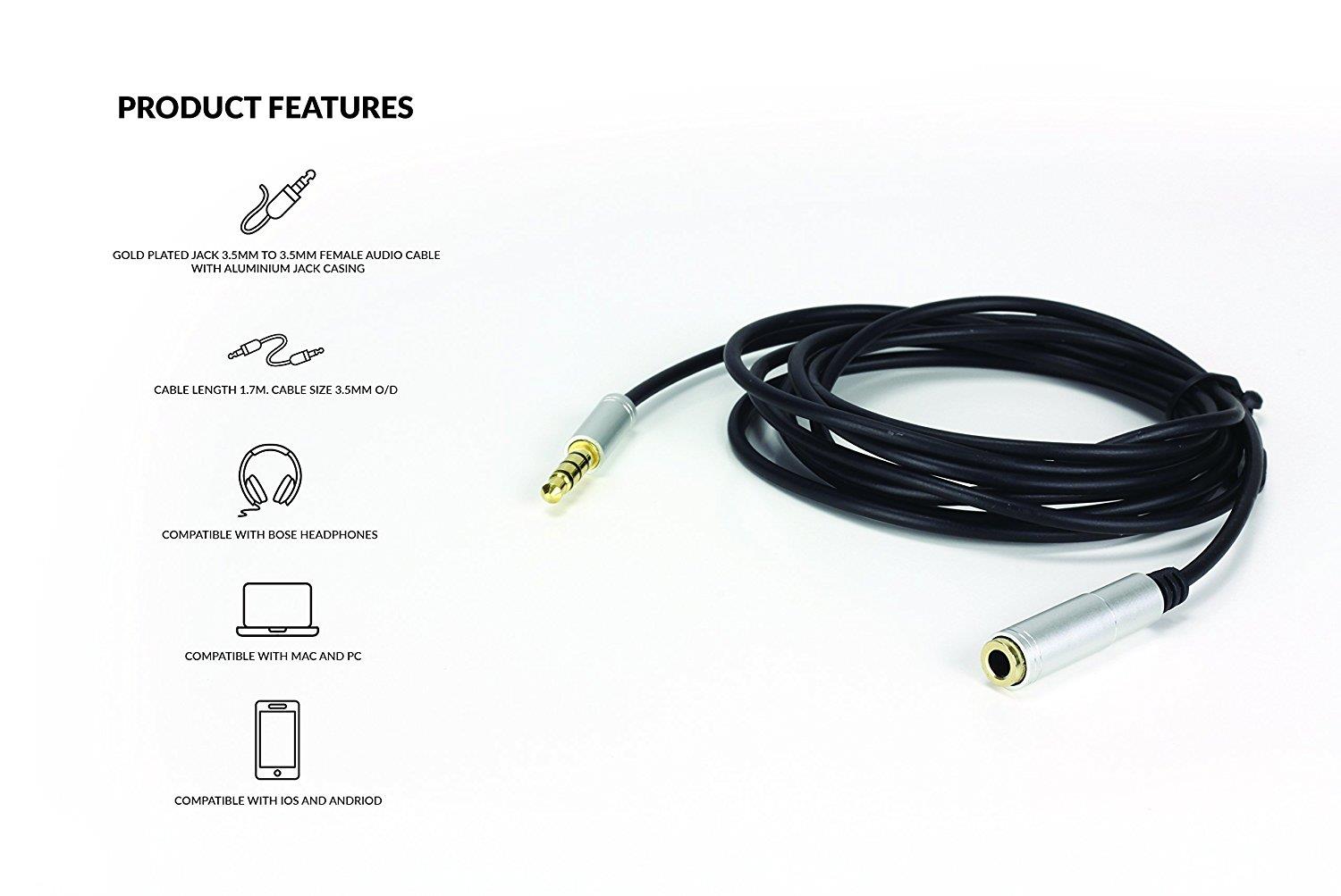 1.7M Extension Cable For Bose Headphones 3.5mm Male to 3.5mm Female