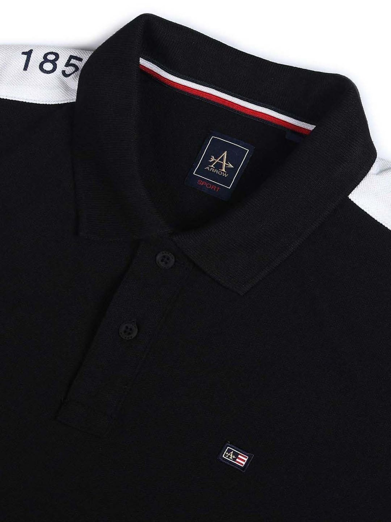 Arrow Sport Black Cotton Regular Fit Printed Polo T-Shirt