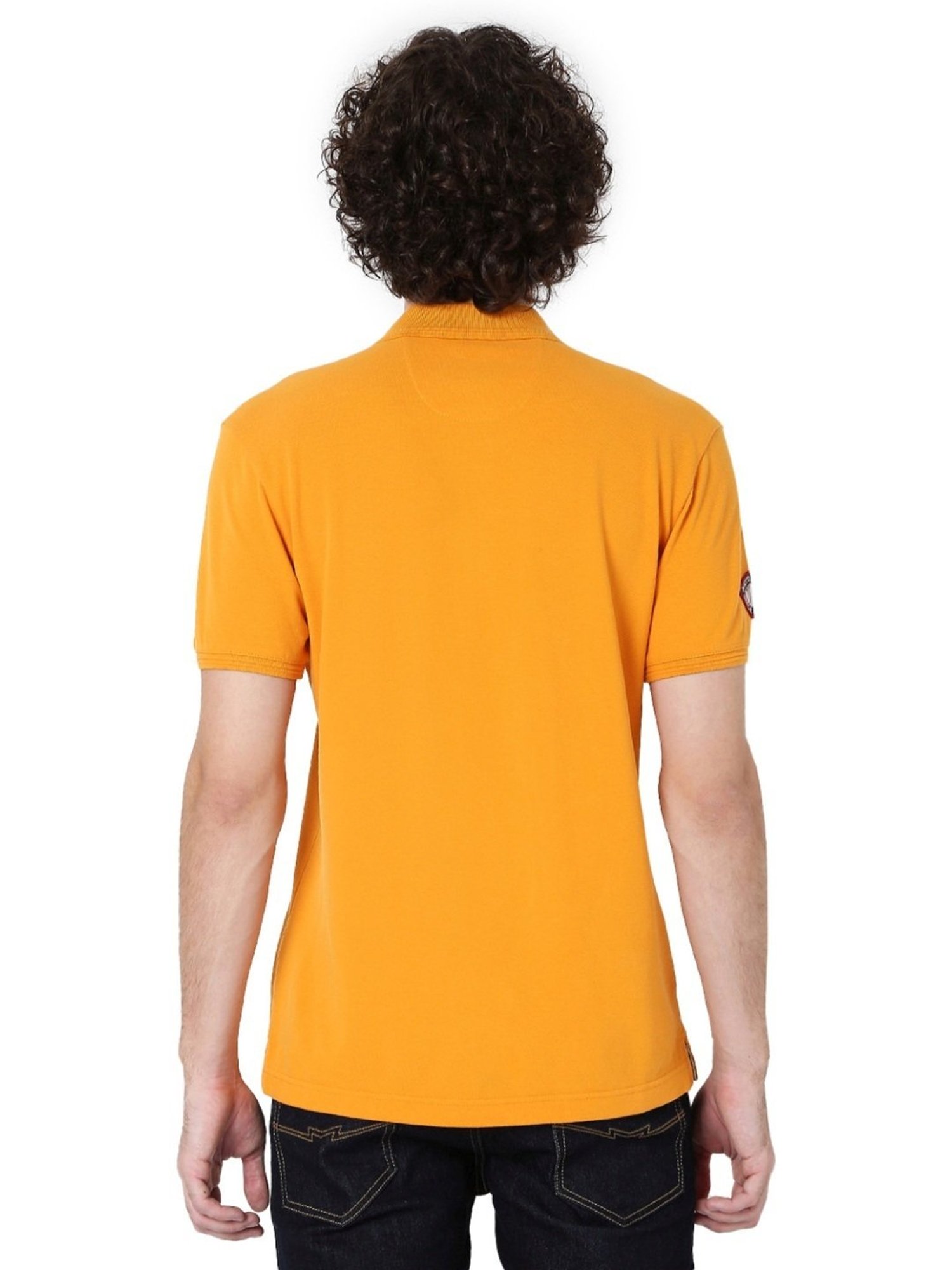 Mufti Yellow Cotton Slim Fit Polo T-Shirt