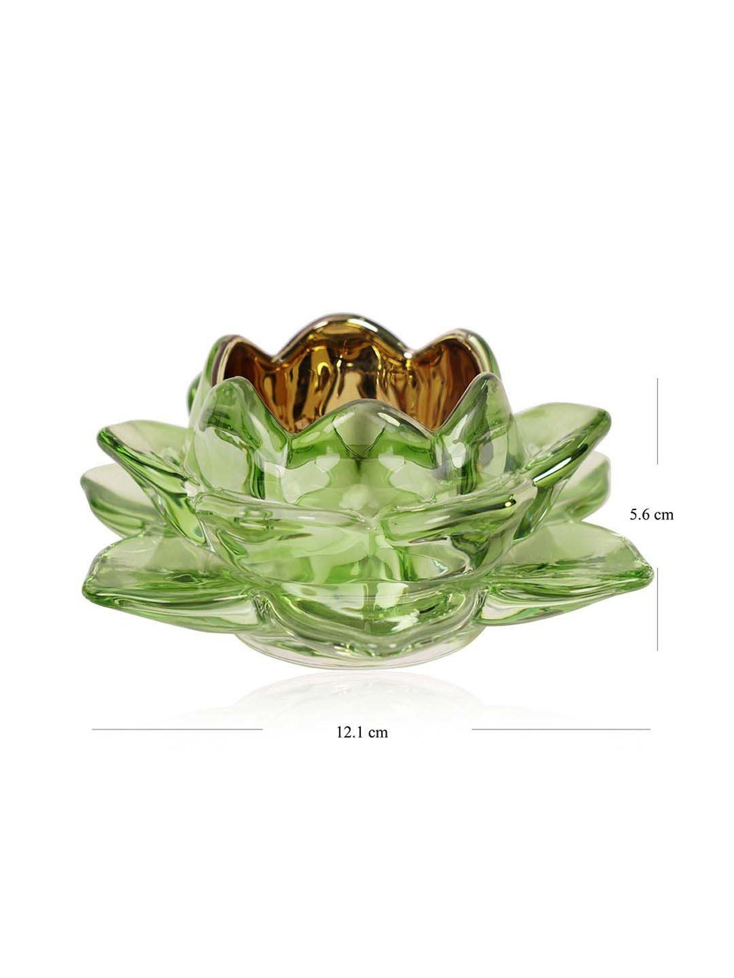 Pure Home and Living Green Glass Lotus Shaped Tealight Holder - Set of 2