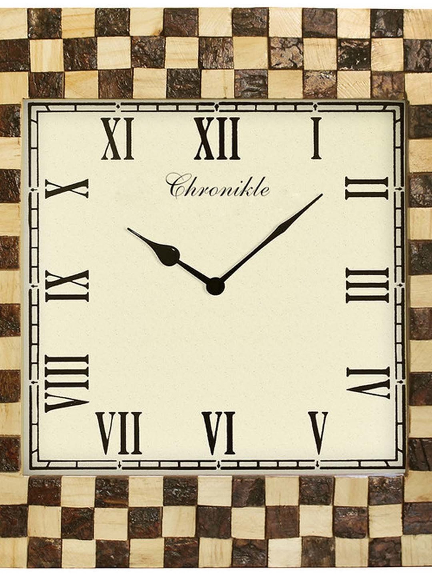 CHRONIKLE Brown Wood Elegant Square Shaped Dial Roman Number Analog Wall Clock