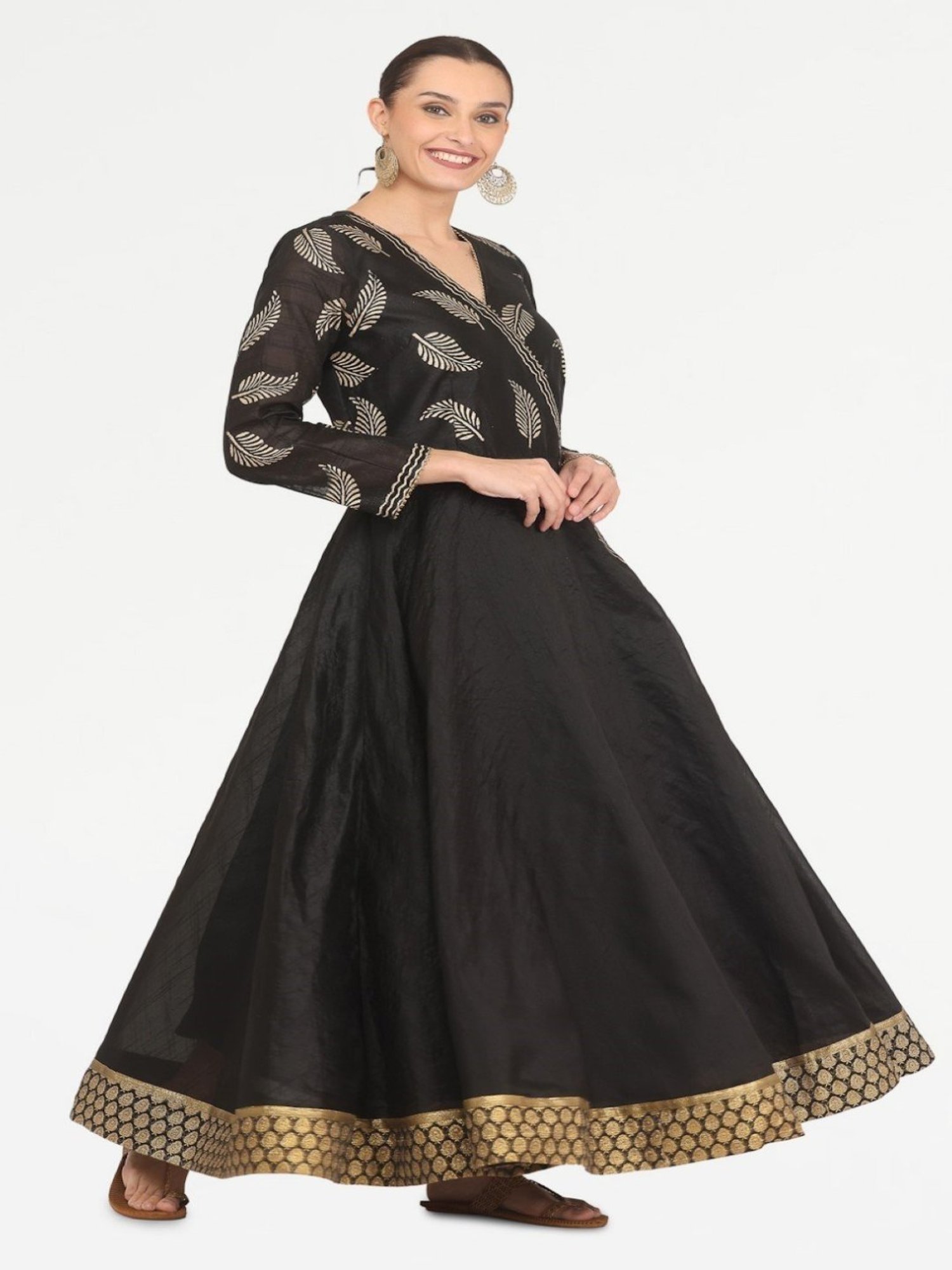 Kaanchie Nanggia Black Printed with Gota Work Anarkali
