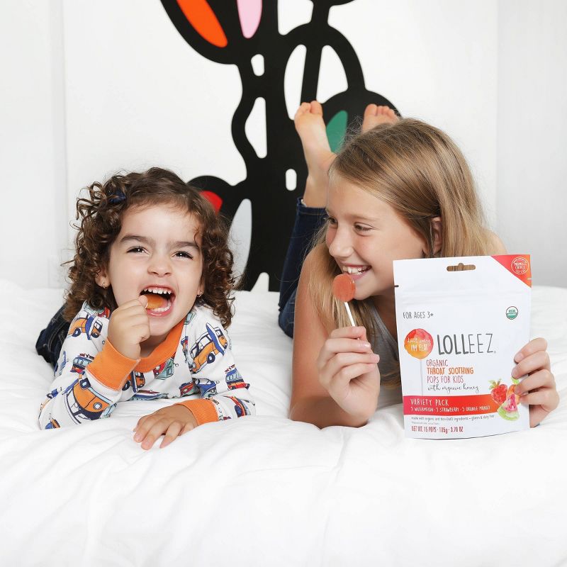 Lolleez Children's Organic Throat Soothing Pops - Watermelon, Strawberry, & Orange Mango - 15ct