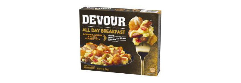 Devour Frozen All Day Breakfast Double Sausage and Bacon Loaded Tots - 9oz