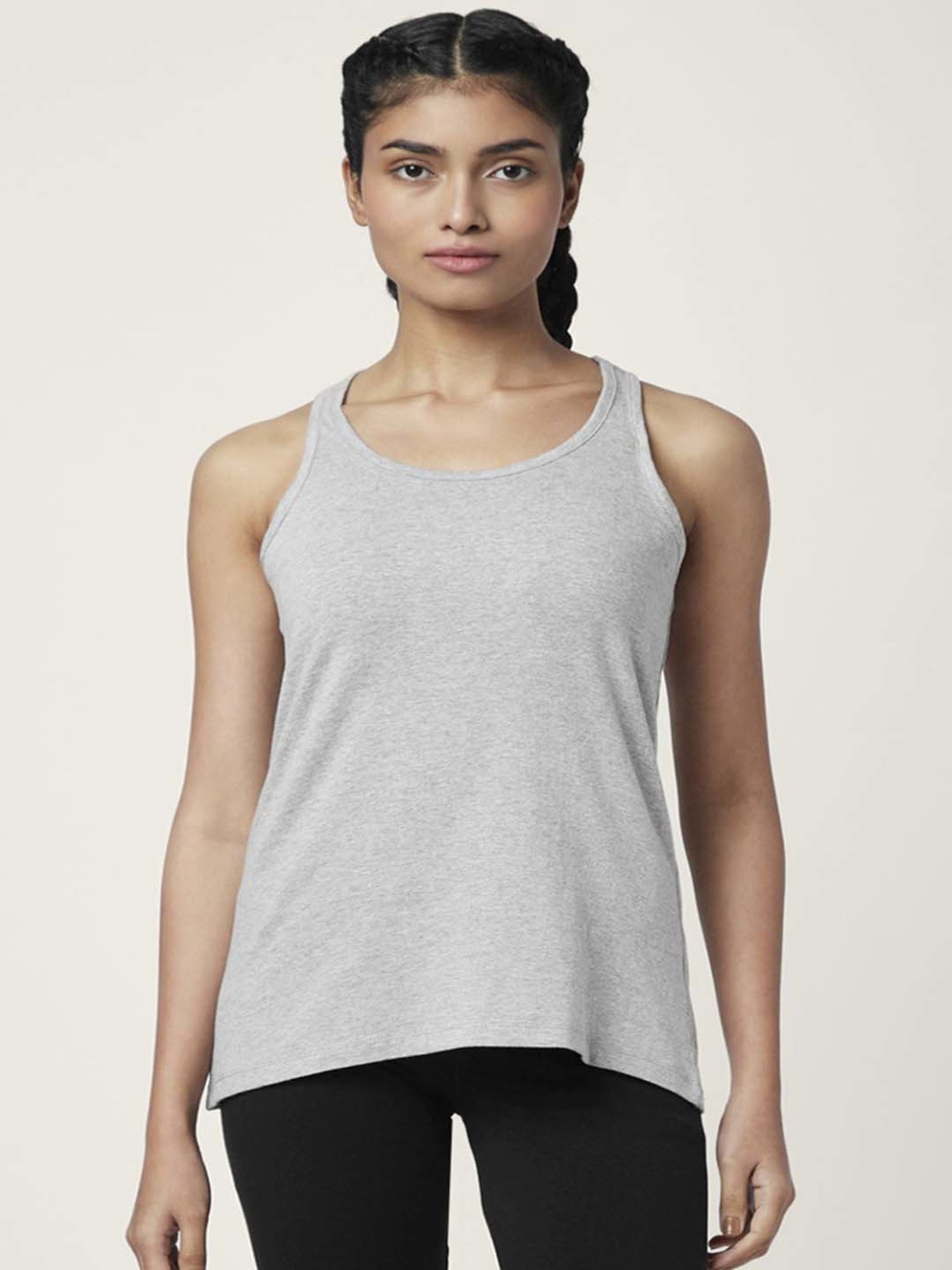 Ajile by Pantaloons Black & Grey Cotton Graphic Print Sports Top With Tank Top