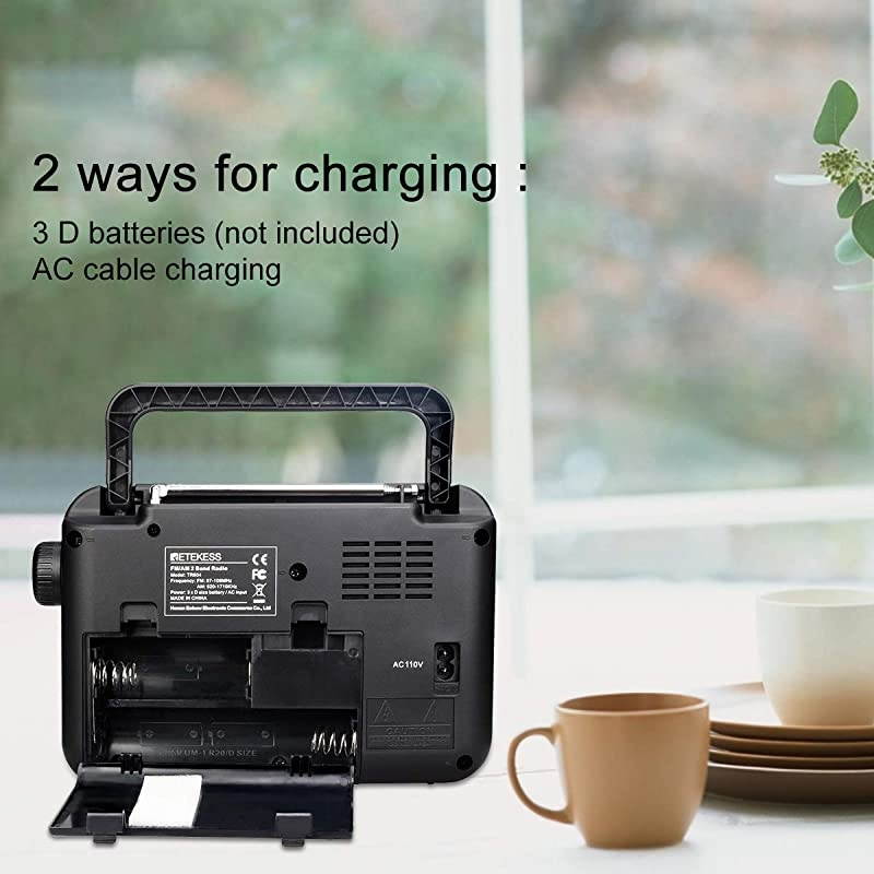 TR604 AM FM Radio, Portable Radios with Best Reception, AC or D Battery Powered Analog Radio, with Clear Dial and Large Knob, for Home(Black)