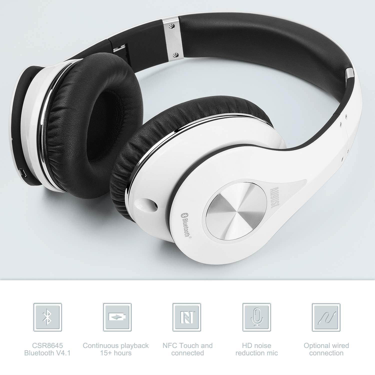 August EP640 Bluetooth Wireless Stereo Headphones with NFC and aptX - White