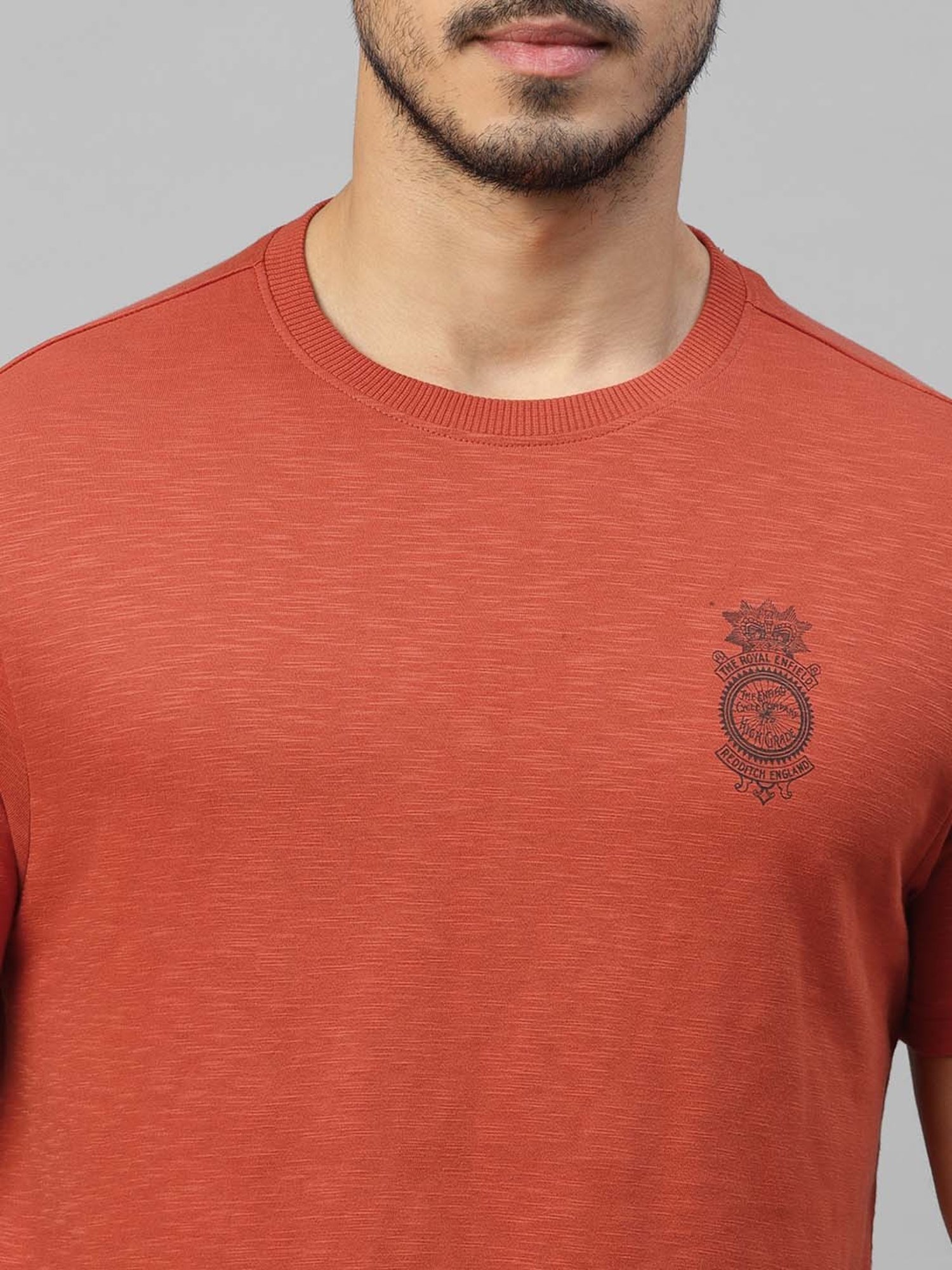 Royal Enfield MOTOR BICYCLE Brick Red Regular Fit Printed Crew T-Shirt