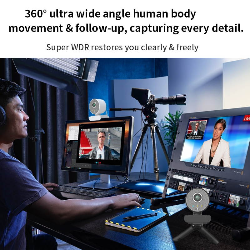 AOSTIRMOTOR 1080p Webcam , Computer Camera with Dual Microphone ,  360-degree Wide Angle, Streaming Camera, Plug and Play, for Conferencing and Video Calling