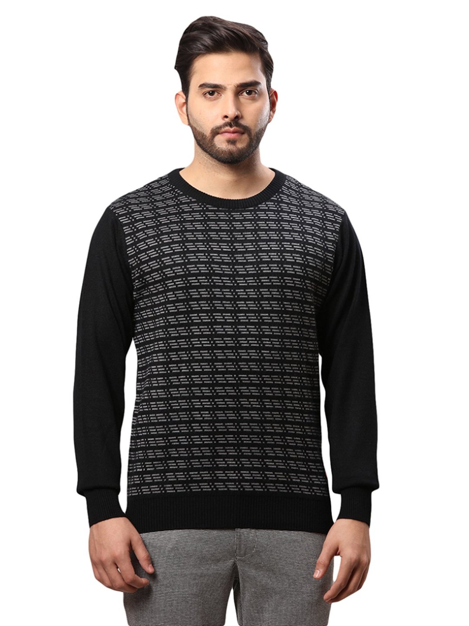 Raymond Black Regular Fit Printed Sweater