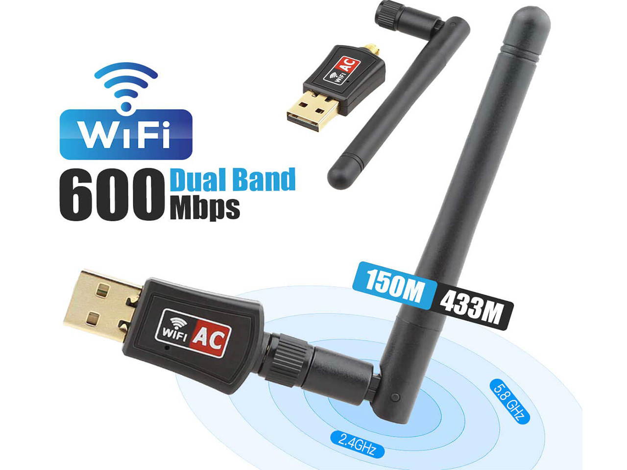 Wireless USB WiFi Adapter 600Mbps, Upgraded 5.8GHz/2.4GHz Dual Band Network WiFi Dongle for PC/Desktop/Laptop/Mac, Perfect for Win10/8.1/8/7/XP Mac OS 10.4-10.12