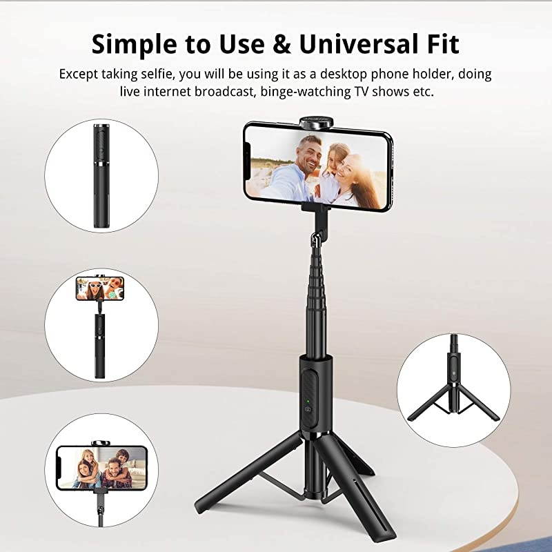 Selfie Stick Tripod, Extendable 3 in 1 Aluminum Bluetooth Selfie Stick with Wireless Remote and Tripod Stand 360&deg; Rotation for iPhone 12/11/11 Pro/XS Max/XS/XR/X/8/7, Samsung and Smartphone