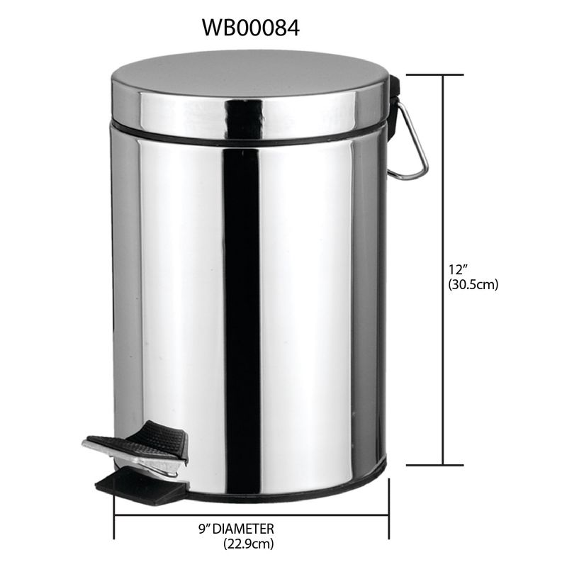 Home Basics  5 Liter Polished Stainless Steel Round Waste Bin, Silver