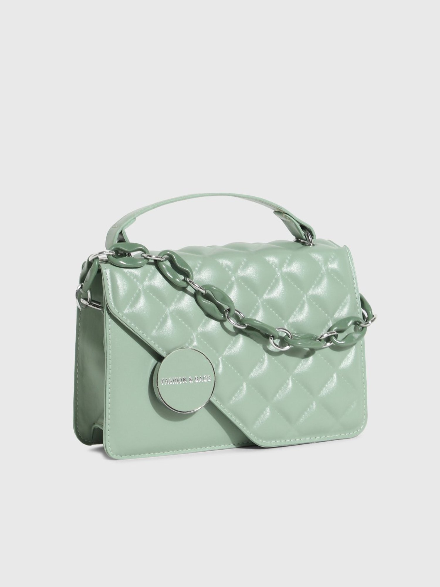 HauteSauce Mint Green Quilted Sequin Medium Leather Handheld Handbag