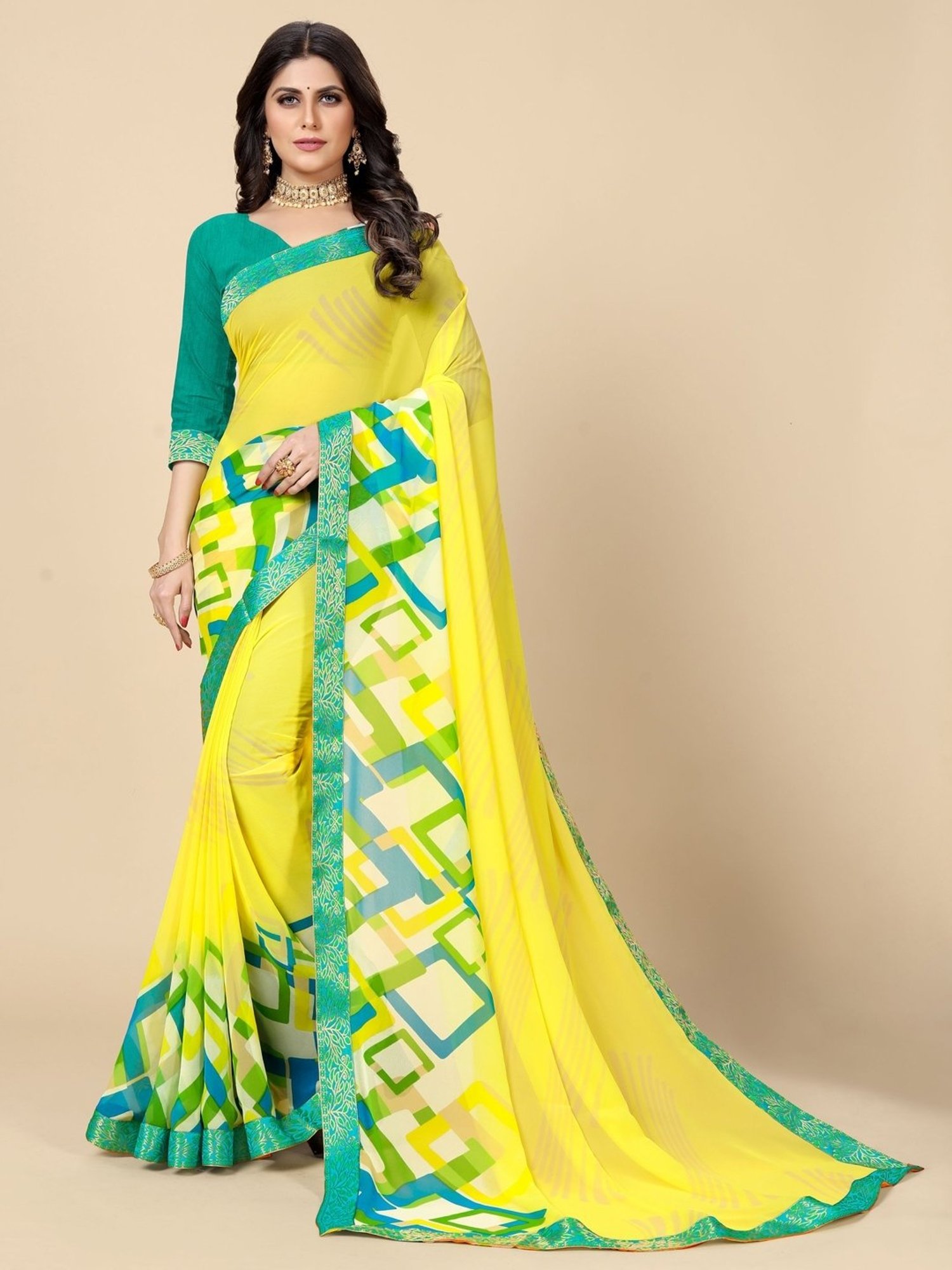 Rangita Yellow Printed Saree With Unstitched Blouse