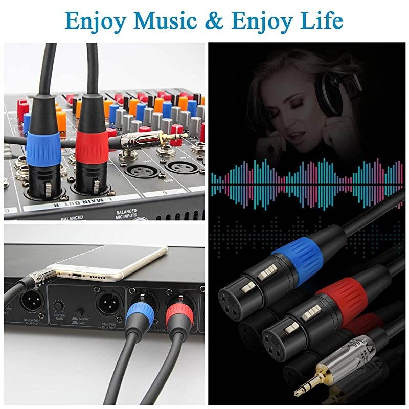Dual XLR Female to 3.5 mm TRS Stereo Microphone Cable, 2 XLR Female to 1/8 inch TRS Stereo Y Splitter Patch Cable, 6.6 Feet