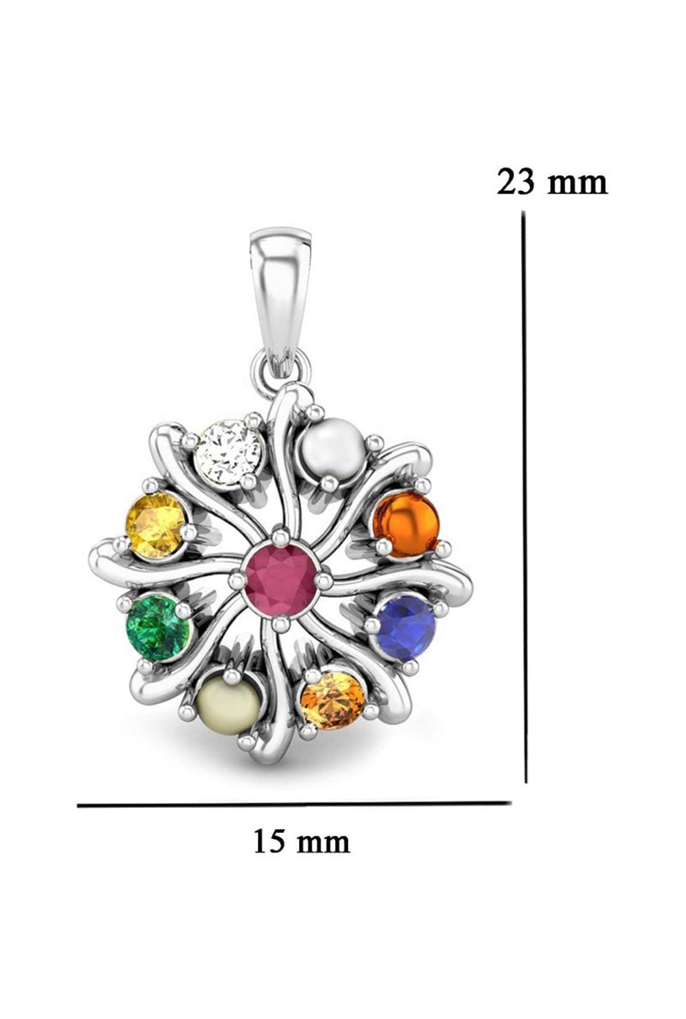 Clara Navratna Stone Nine Planets 92.5 Sterling Silver Pendant