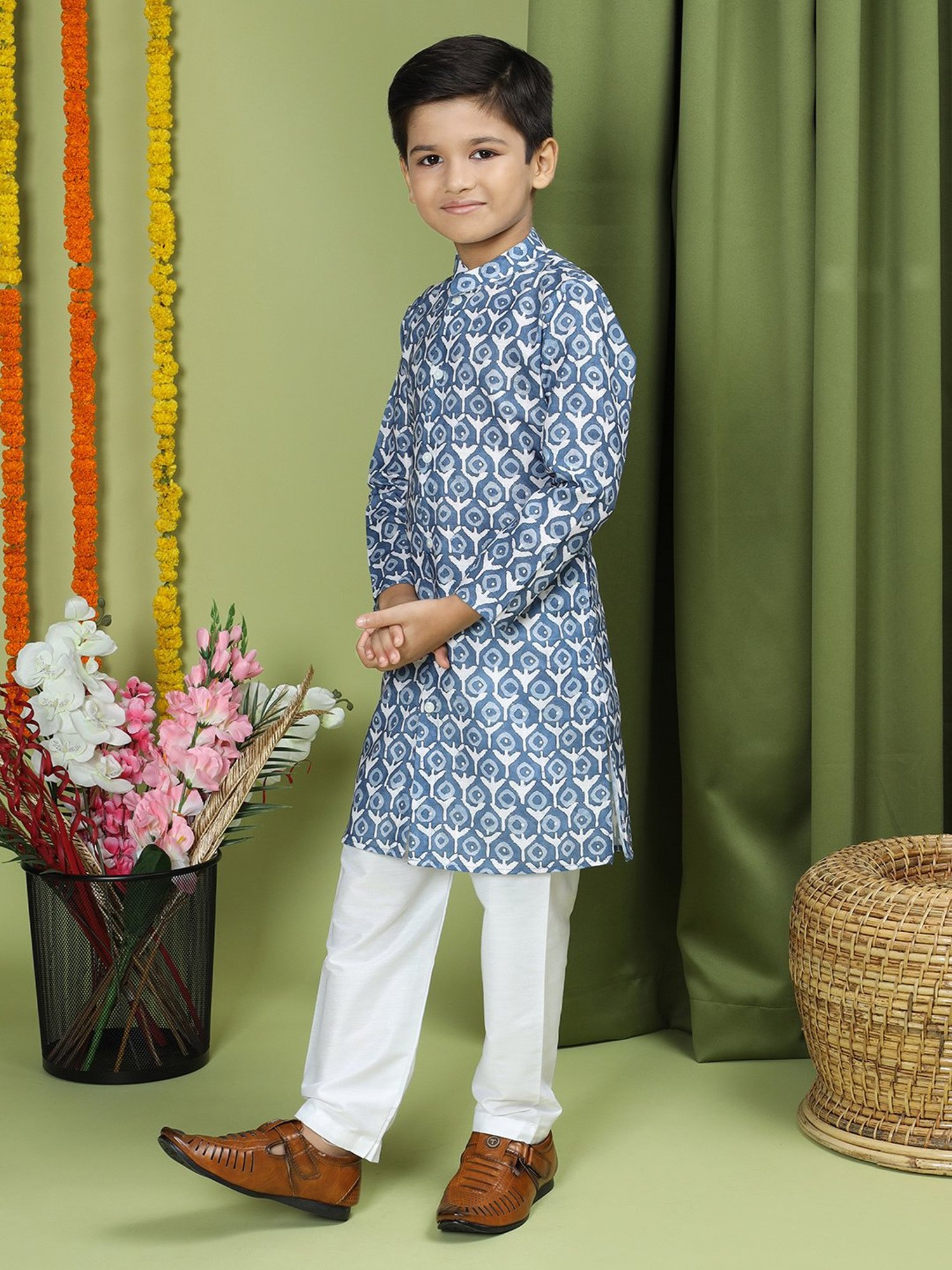 KISAH Kids Multicolor Cotton Printed Full Sleeves Kurta