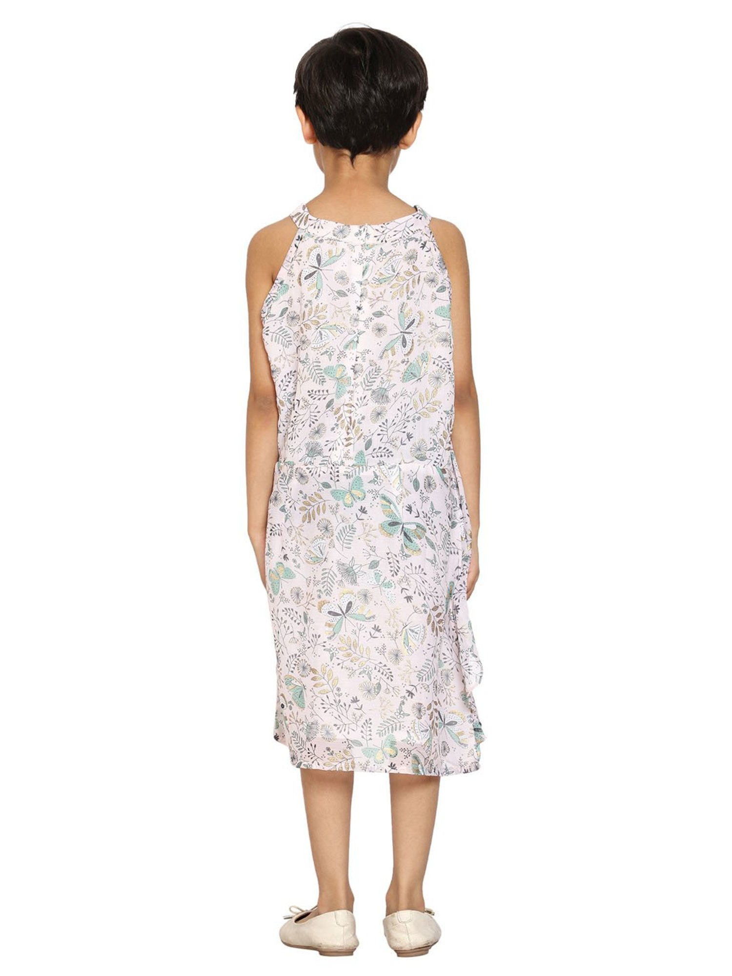 Kiddopanti Kids Light pink Floral Print Dress