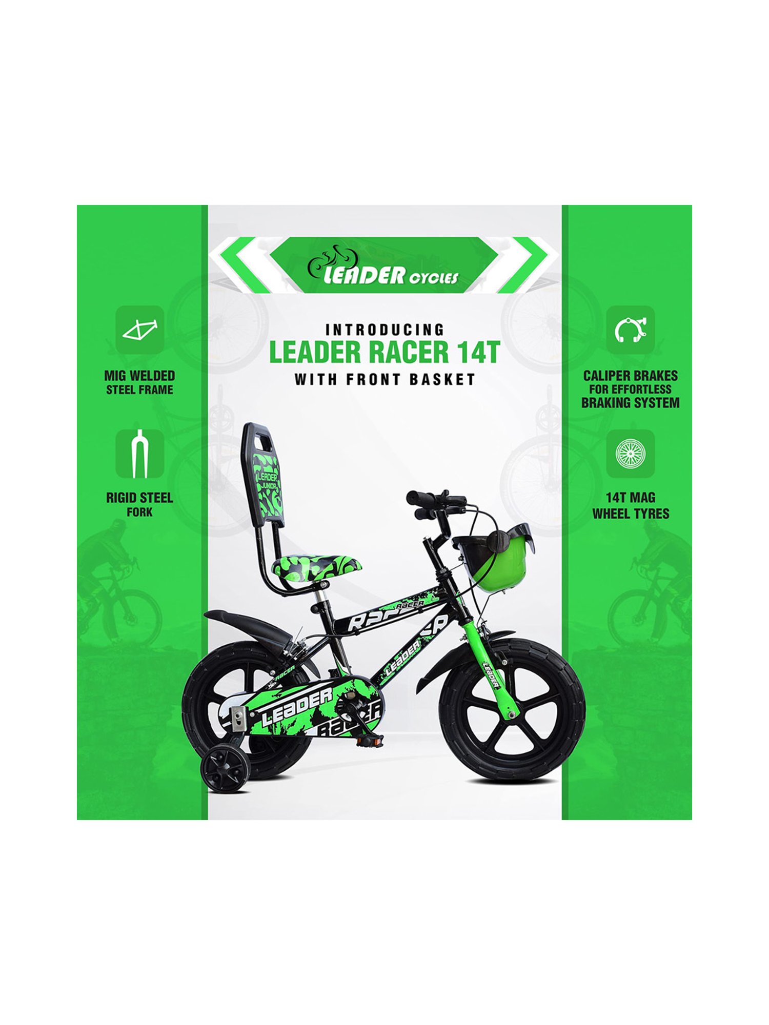 Leader Racer Bicycles (Fluro Green) Size - 14T