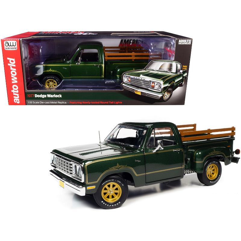 1977 Dodge Warlock 150 Custom Stepside Pickup Truck Medium Green Sunfire Met. w/Gold Graphics 1/18 Diecast Model by Autoworld