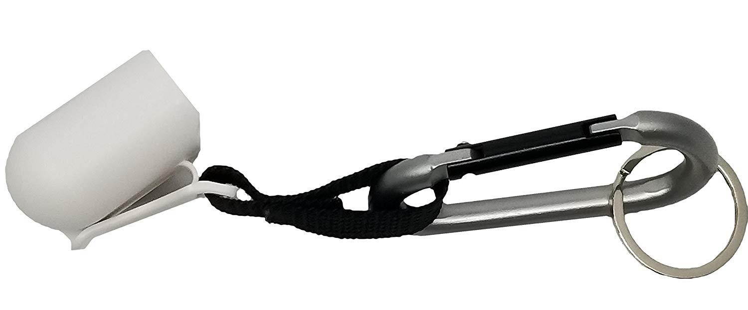 NEW-EARBUDi Clip Case for Apple AirPods | Built in clip Attaches to Belt, Pocket, or Bag | Included Carabineer clips to Most Anything | Included Key Ring Turns your AirPods into a Keychain | White