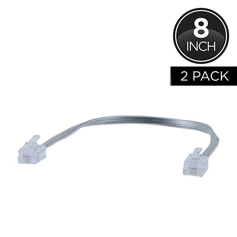 Telephone Line Cord 2 Pack 8 Inch Short Phone Cord Modular Jack Ends Works for Phone Modem or Fax Machine for Use in Home or Office Gray 46070