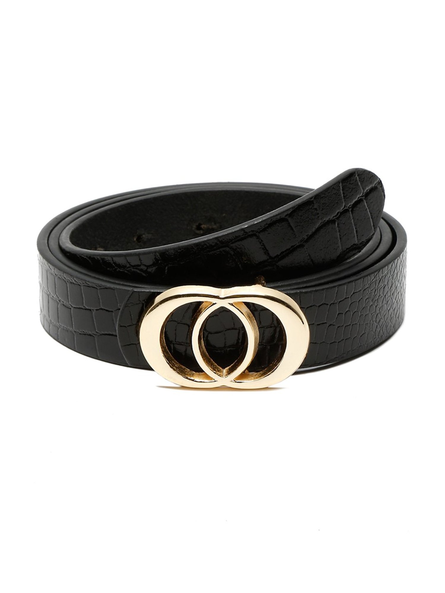 Teakwood Leathers Black Croco Textured Leather Casual Belt for Women