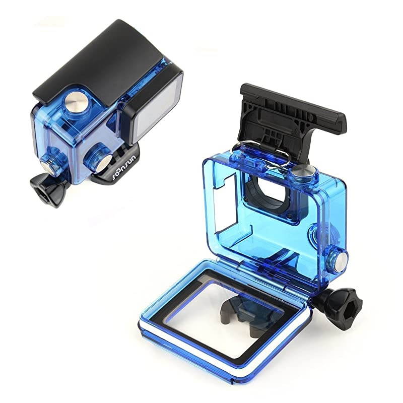 Side Open Protective Skeleton Housing Case with LCD Touch Backdoor and Silicone Lens Cap Cover for GoPro Hero 4, Hero3+, Hero 3 Camera - Transparent Blue