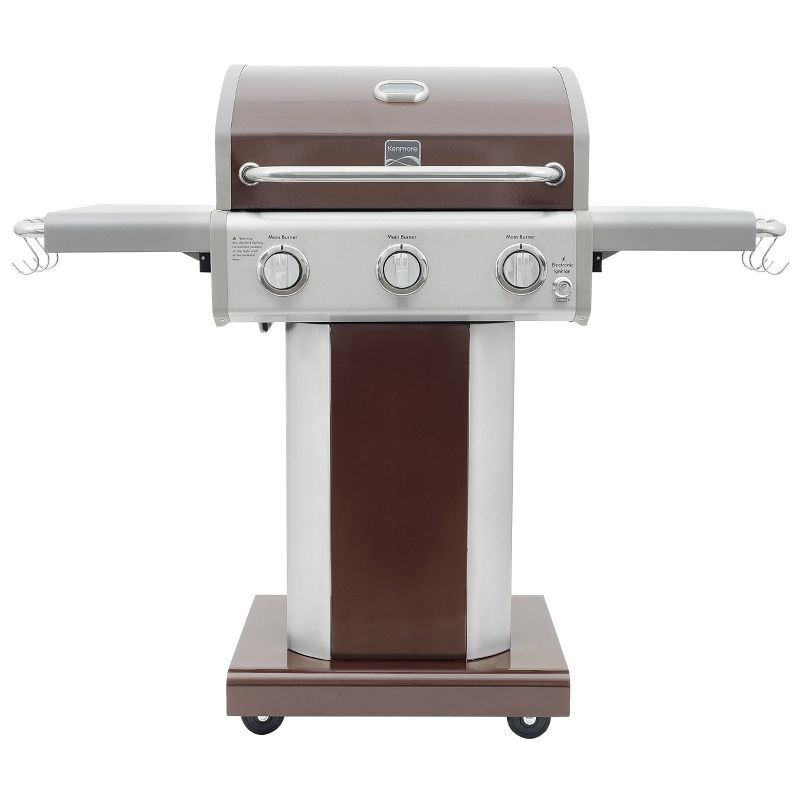 Kenmore 3-Burner Pedestal Grill with Foldable Side Shelves 4030400LD-MO Mocha
