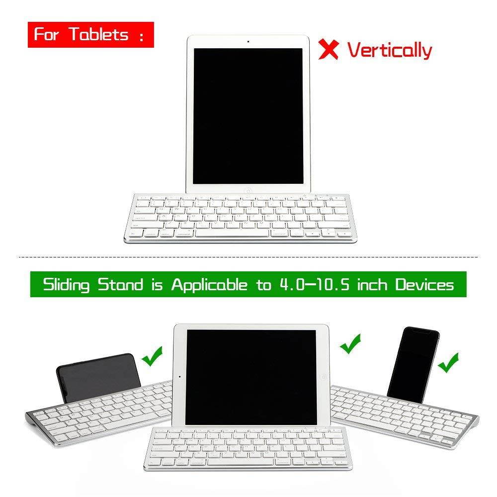 OMOTON Ultra-Slim Bluetooth Keyboard with Sliding Stand for New iPad 2018, iPad 2017, iPad Pro, iPad Mini 4/3/2/1, iPad 4/3/2, iPhone 8/8 Plus, iPhone X and other Bluetooth Enabled Devices, White